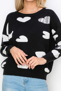 Senja Knitted Sweater with Sequin Hearts