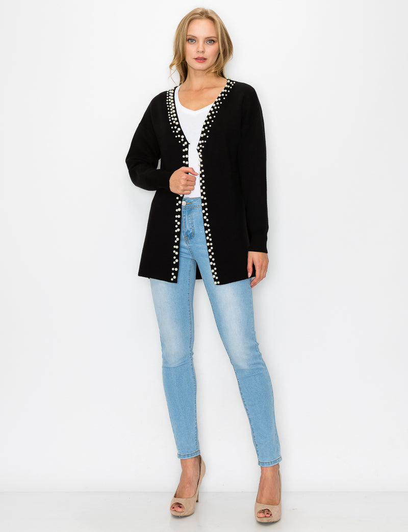Syani Knitted Sweater Cardigan with Pearls