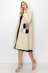 Stella Knitted Sweater Coat with Faux Fur Pockets