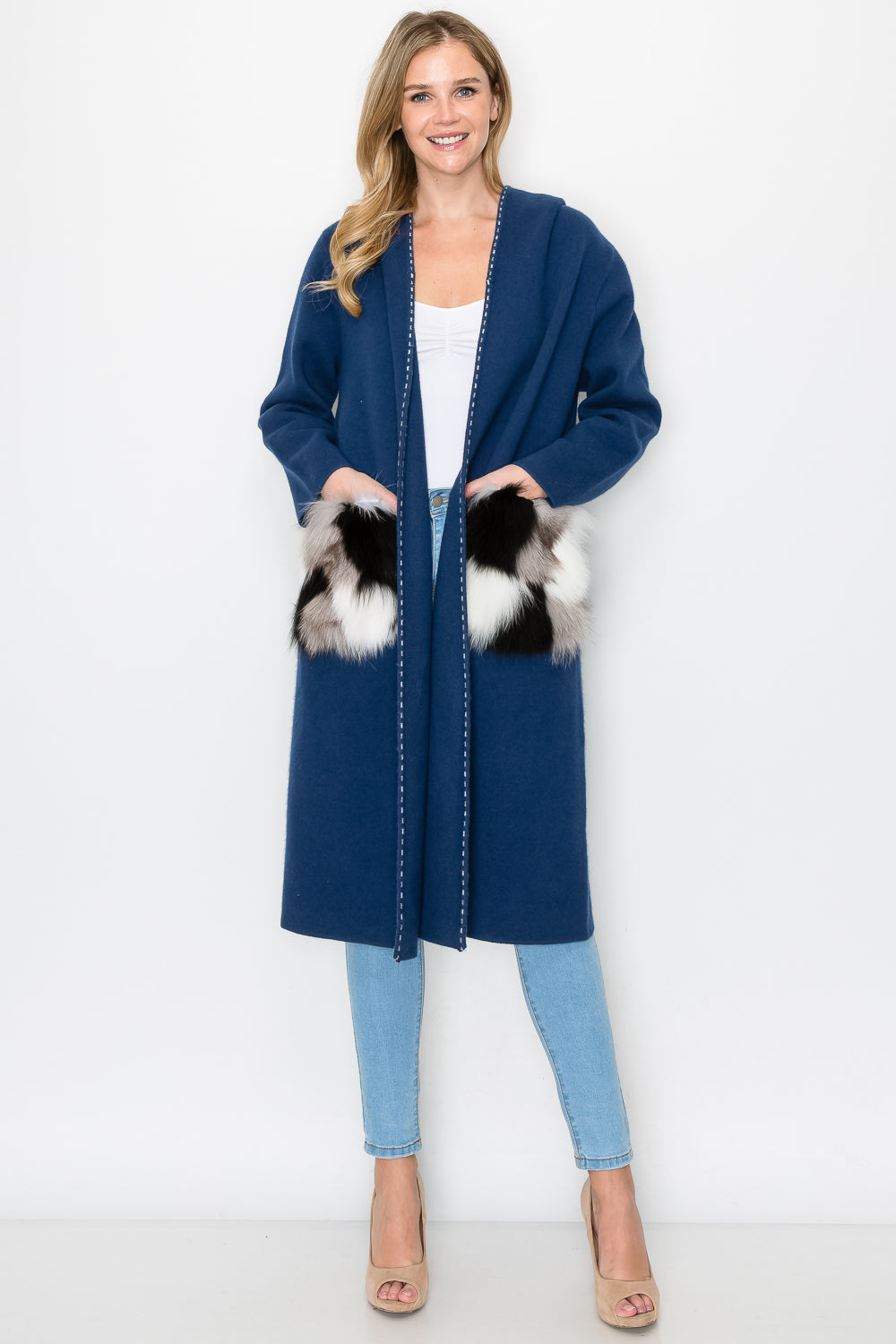 Stella Knitted Sweater Coat with Faux Fur Pockets – Joh