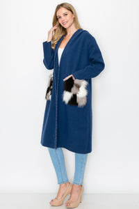 Stella Knitted Sweater Coat with Faux Fur Pockets