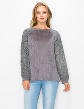 Load image into Gallery viewer, Alura Suede Top with Lace Sleeves