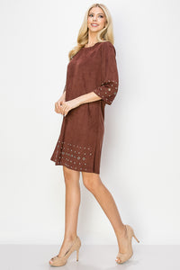 Aileene Stretch Suede Dress with Grommets