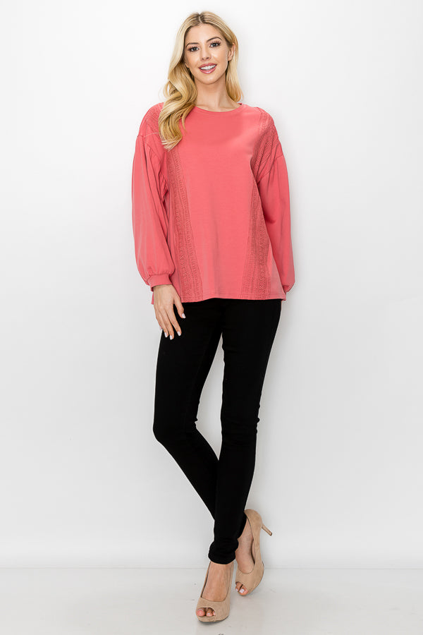 Rosanne Pointe Knit Top with Lace