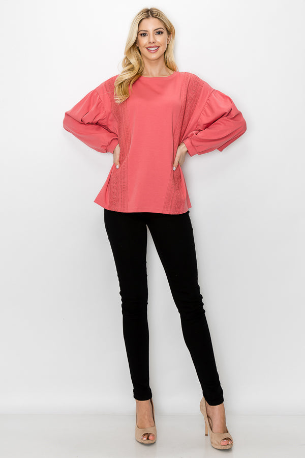 Rosanne Pointe Knit Top with Lace