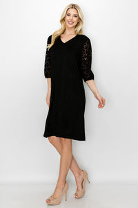 Angie Suede Dress with Crochet Lace Sleeves