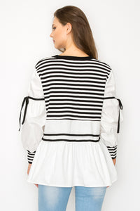 Reva Knitted Stripe Top with Cotton Poplin