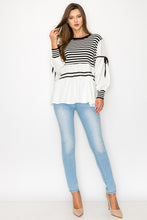 Load image into Gallery viewer, Reva Knitted Stripe Top with Cotton Poplin