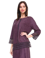 Load image into Gallery viewer, Amanda Stretch Suede Top with Crochet Lace