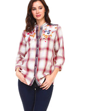 Load image into Gallery viewer, Penelope Cotton Plaid Top with Embroidery