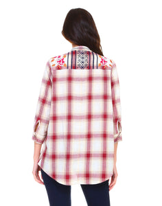 Penelope Cotton Plaid Top with Embroidery