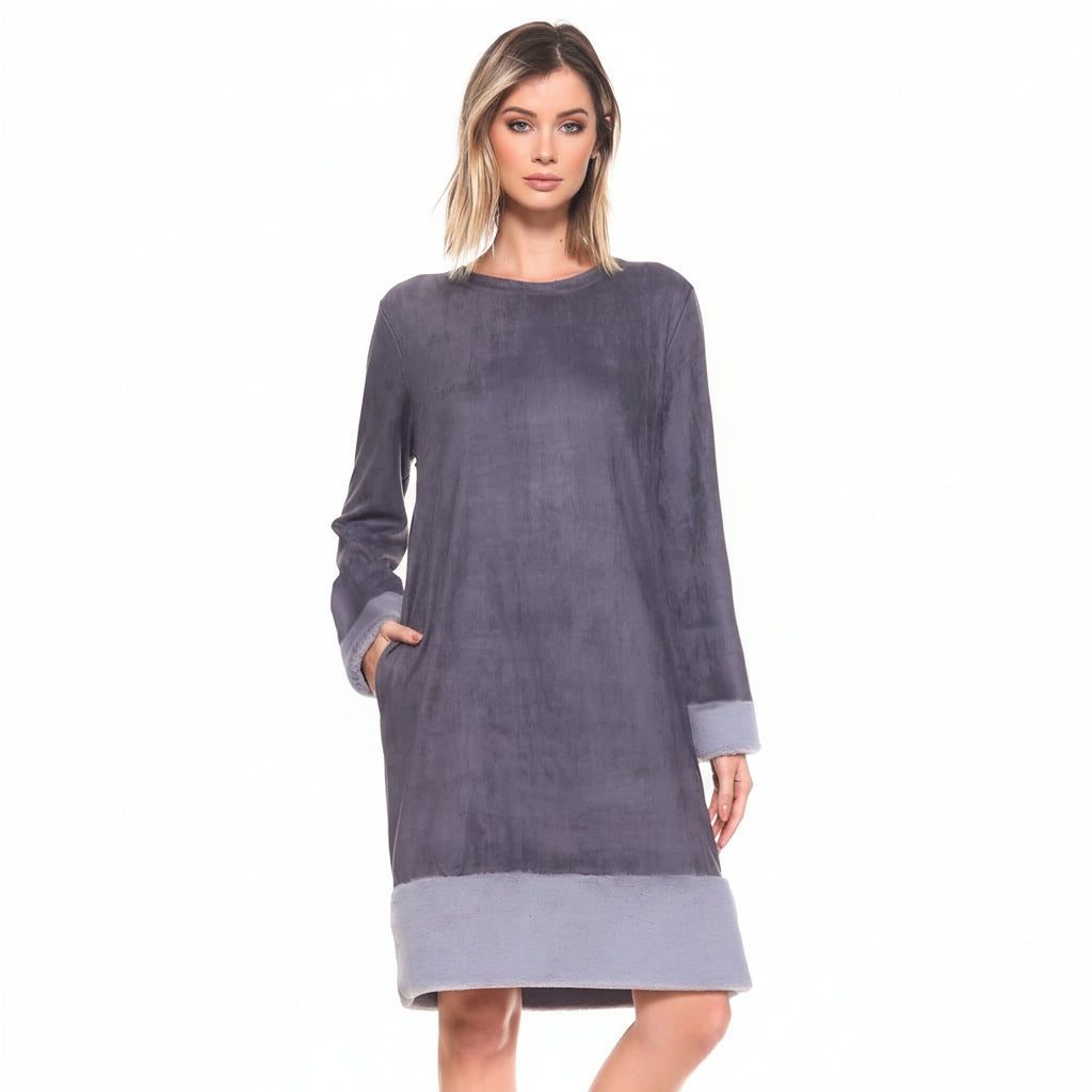 Avery Suede Dress with Fur Trim