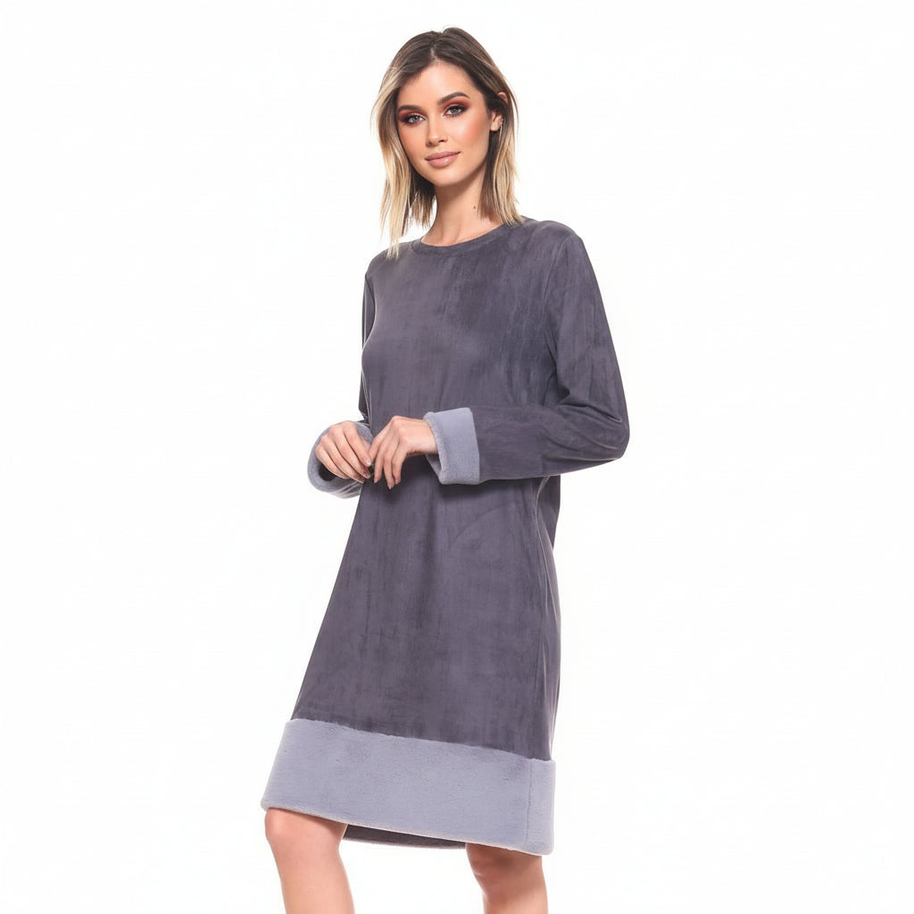 Avery Suede Dress with Fur Trim