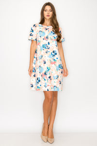 Audrey Stretch Suede Dress - Multi Flower Print