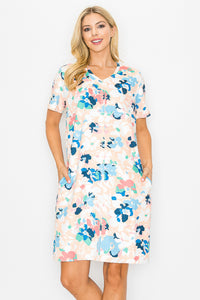 Audrey Stretch Suede Dress - Multi Flower Print