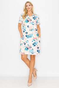 Audrey Stretch Suede Dress - Multi Flower Print